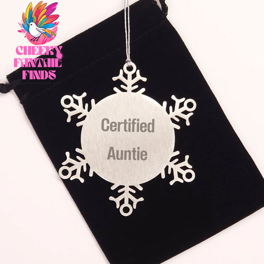 Auntie Snowflake Ornament Gifts from Men to Auntie, Certified Auntie, Funny Quote Christmas Ornaments - Image 2