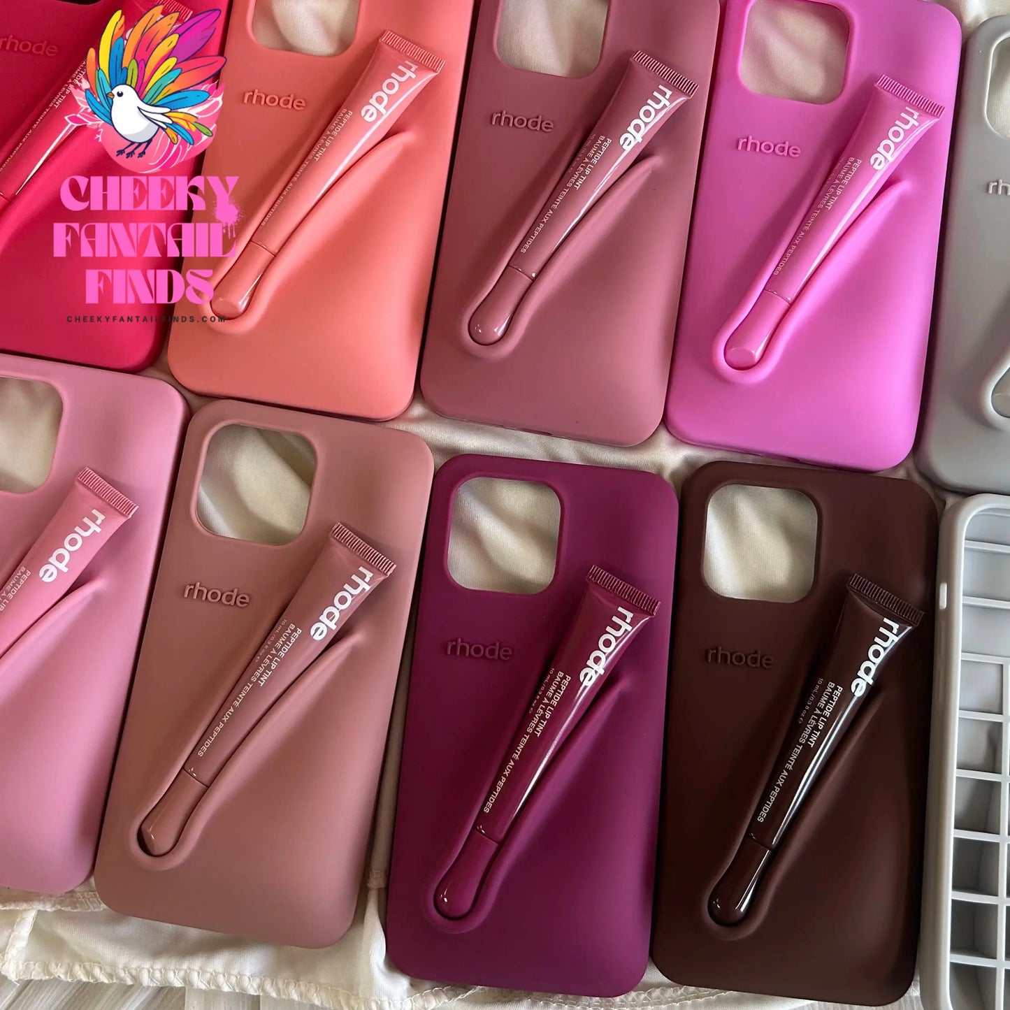 Autumn Edition New Rhode DIY Lipstick Lip Holder Soft Silicone Case for IPhone 16 15 14 13 12 11 Pro Max Plus Phone Stand Cover Cheeky Fantail Finds