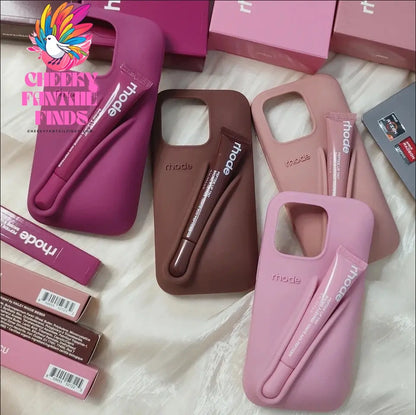 Autumn Edition New Rhode DIY Lipstick Lip Holder Soft Silicone Case for IPhone 16 15 14 13 12 11 Pro Max Plus Phone Stand Cover Cheeky Fantail Finds