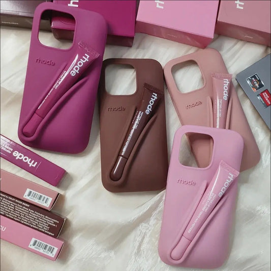 Autumn Edition New Rhode DIY Lipstick Lip Holder Soft Silicone Case for IPhone 16 15 14 13 12 11 Pro Max Plus Phone Stand Cover Cheeky Fantail Finds