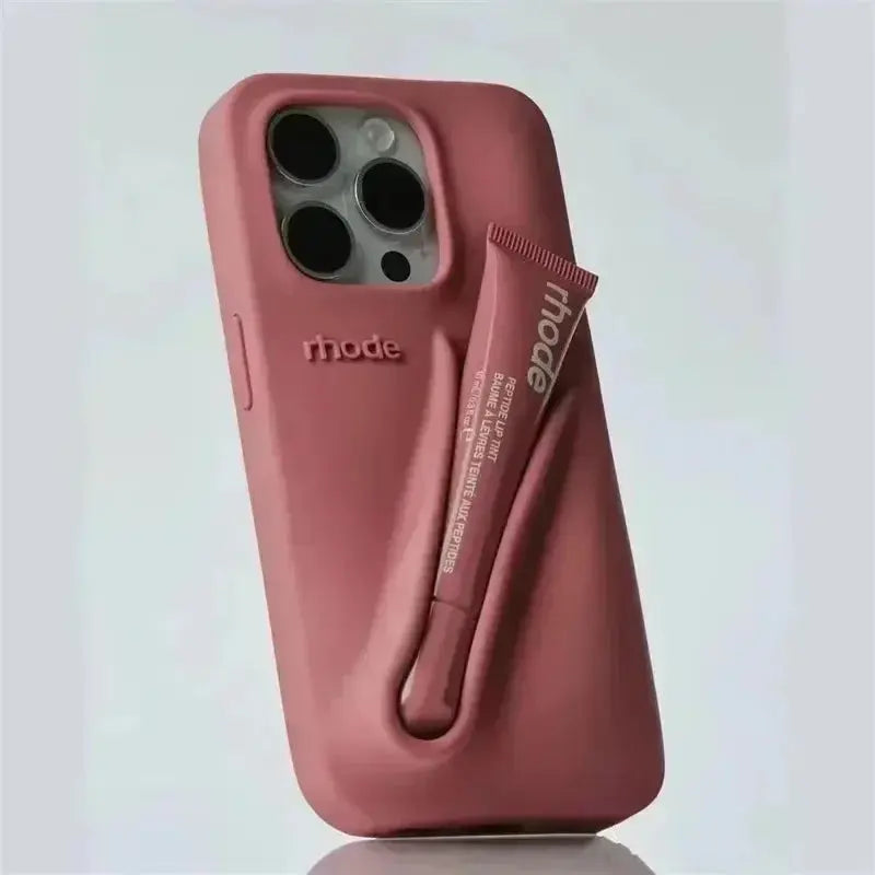 Autumn Edition New Rhode DIY Lipstick Lip Holder Soft Silicone Case for IPhone 16 15 14 13 12 11 Pro Max Plus Phone Stand Cover Cheeky Fantail Finds