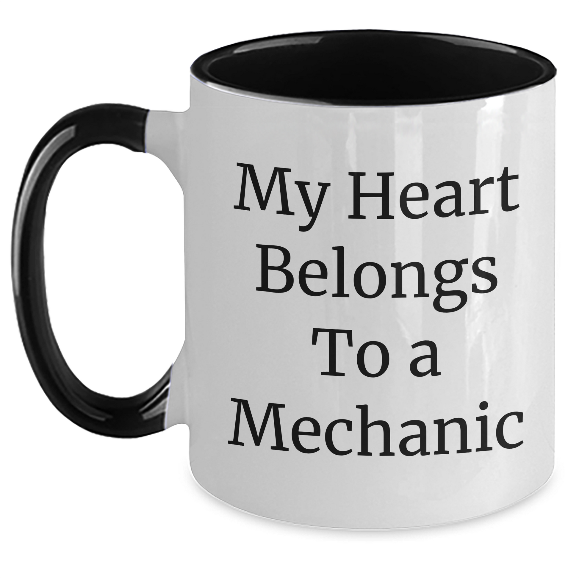 Funny Mechanic Gifts from Family for Graduation Unique Two Tone Coffee Mugs - 'My Heart Belongs To A Mechanic' - Main