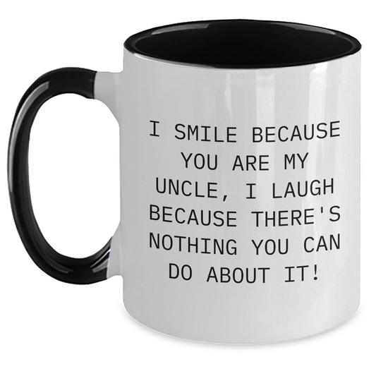 Funny Uncle Gifts - I Smile Because You Are My Uncle, Two Tone Coffee Mug for Men, Father's Day Unique Gifts from Women, Family, or Friends - Main
