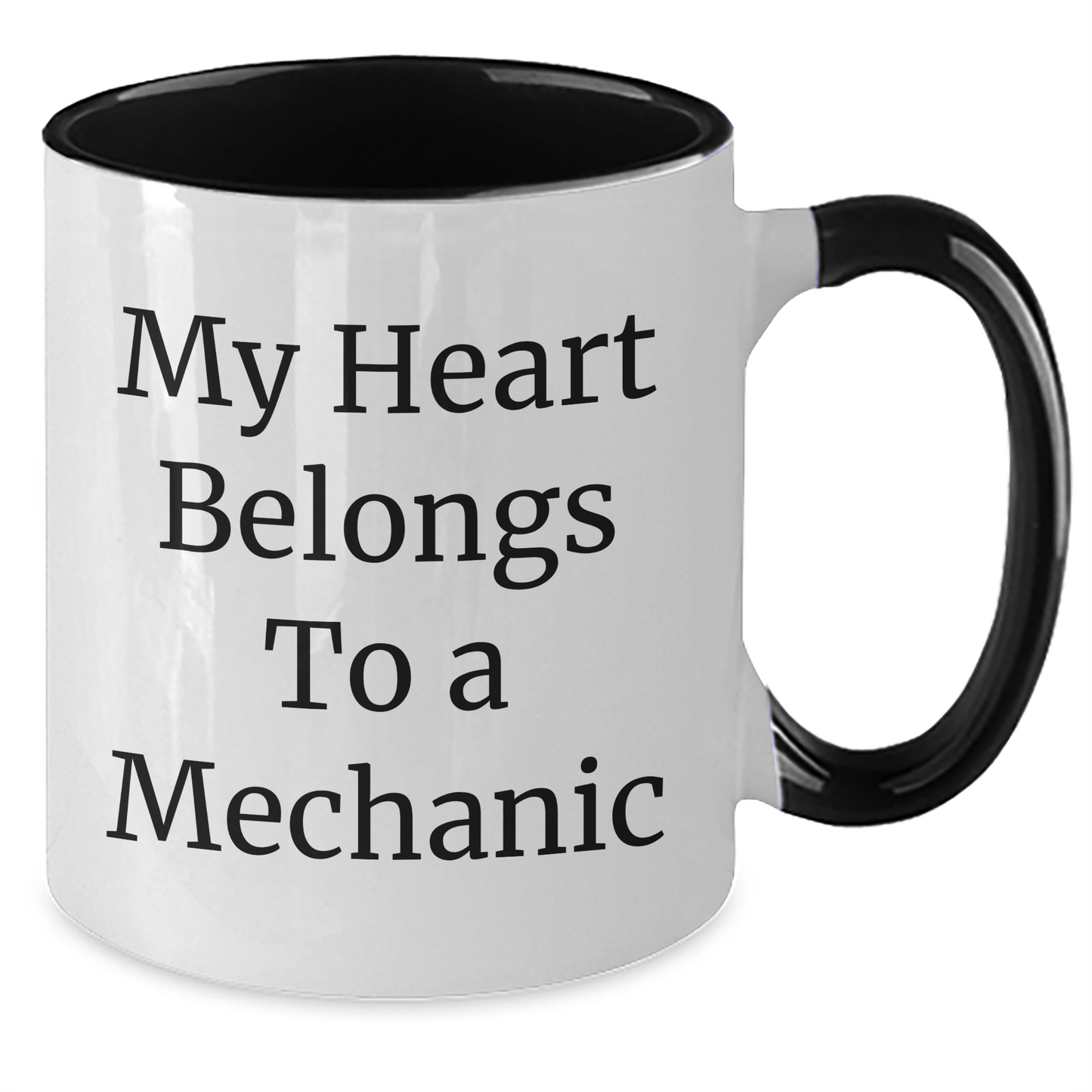 Funny Mechanic Gifts from Family for Graduation Unique Two Tone Coffee Mugs - 'My Heart Belongs To A Mechanic' - Additional