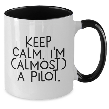 Funny Pilot Two Tone Coffee Mugs Gifts for Men from Women, Keep Calm I'm (almost) A Pilot., Graduation Unique Gifts - Additional