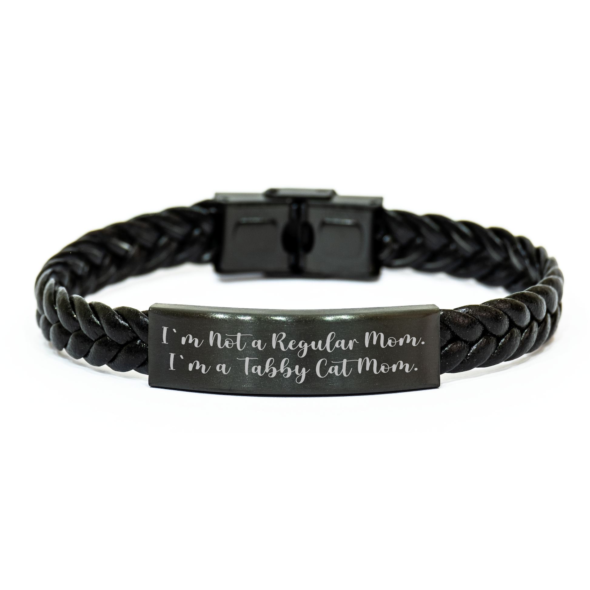 Funny Tabby Cat Mom Gifts, Interlaced Leather Bracelet for Tabby Cat Graduation, 'I'm Not A Regular Mom. I'm A Tabby Cat Mom.' Sender Gifts from Mom, for Tabby Cat Lovers - Image 1