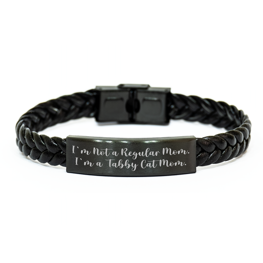 Funny Tabby Cat Mom Gifts, Interlaced Leather Bracelet for Tabby Cat Graduation, 'I'm Not A Regular Mom. I'm A Tabby Cat Mom.' Sender Gifts from Mom, for Tabby Cat Lovers - Image 1