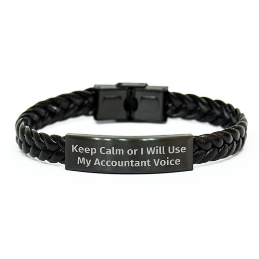 Accountant's Humor Interlaced Leather Graduation Gift for Men from Coworkers - Image 1
