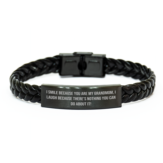 Funny Grandmom Gifts, I Smile Because You Are My Grandmom, Interlaced Leather Bracelet for Women, Gifts from Family, Graduation Unique Gifts for Grandmom - Image 1