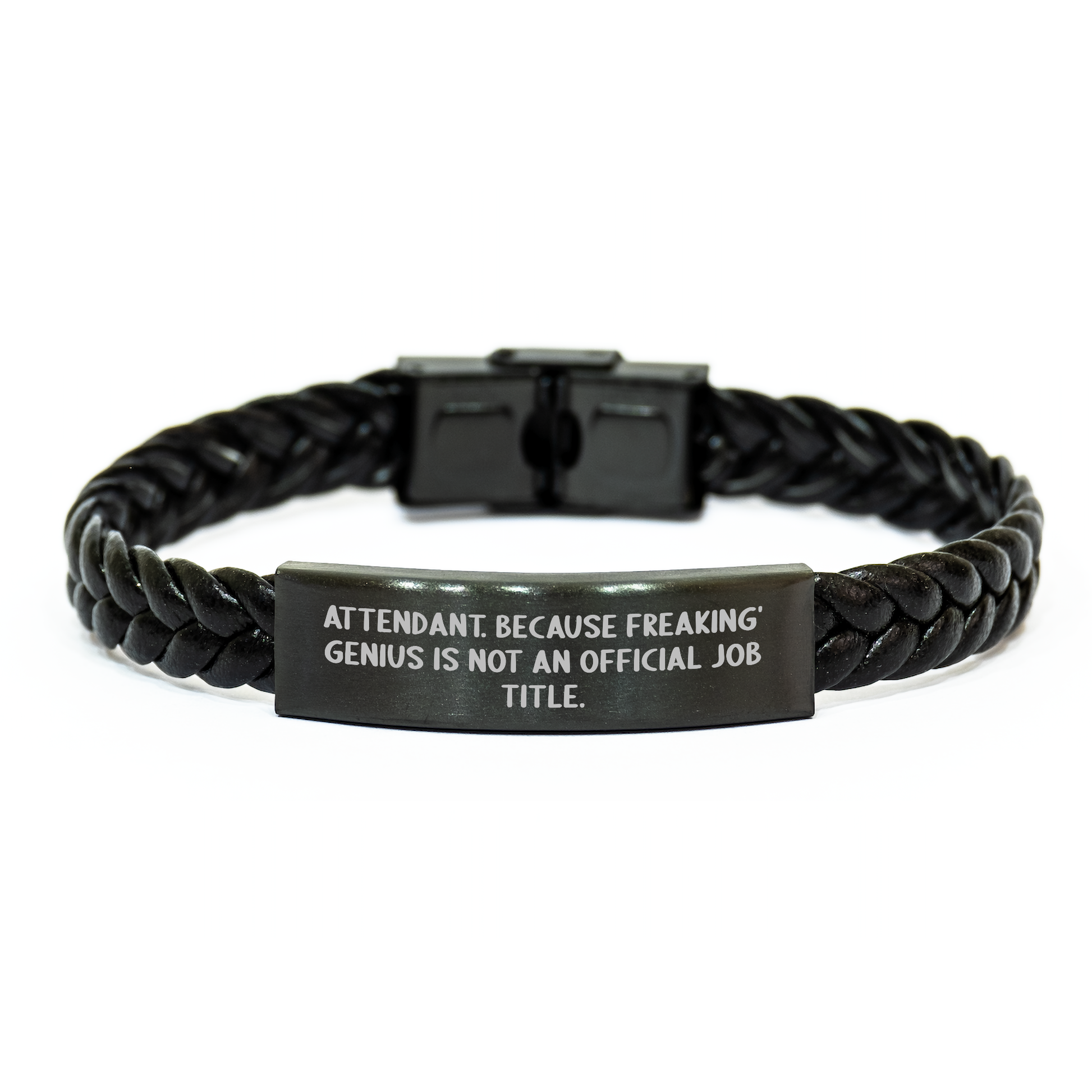 Attendant Gifts from Friends, Attendant Interlaced Leather Braces for Graduation, Funny Quote 'Attendant. Because Freaking' genius Is Not An Official Job Title.' - Image 1