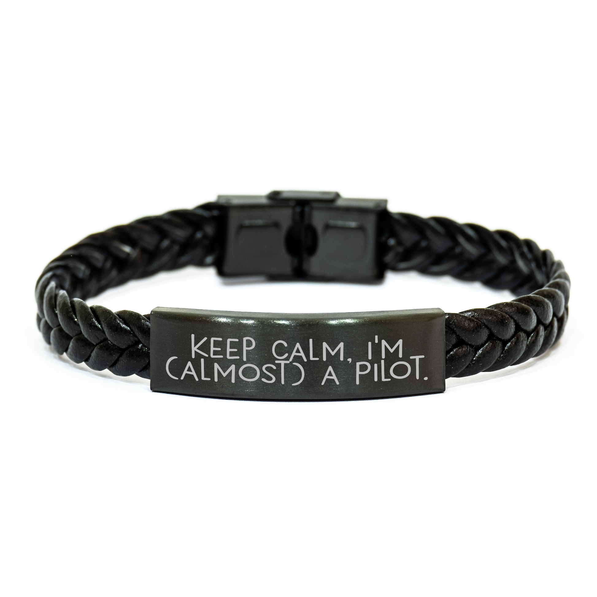 Pilot Gifts, Keep Calm I'm (almost) A Pilot Interlaced Leather Bracelet for Men, Women, Friends, Coworkers, Family - Graduation Unique Gifts from Dad, Mom, Sweetheart, Sweetheart - Image 1