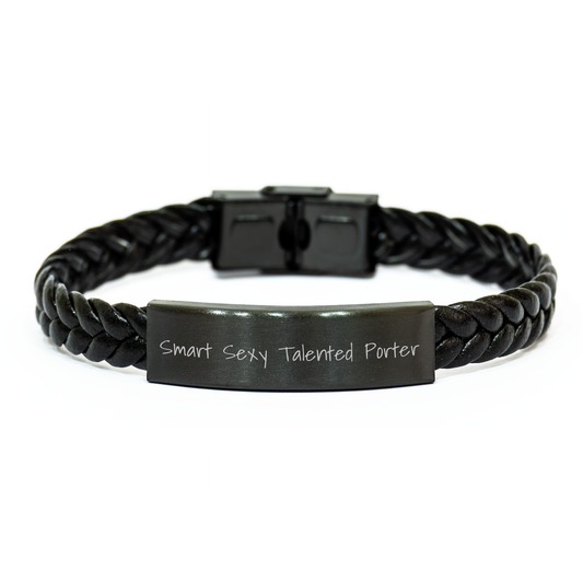 Smart Sexy Talented Porter Gifts - Interlaced Leather Bracelet, 7.87 inches, Engraved Stainless Steel, Unique Graduation Present from Family, Friends, or Coworkers to Porter - Image 1