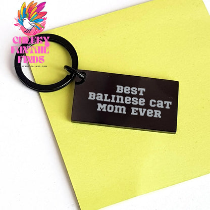 Balinese Cat Mom Ever Father's Day Stainless Steel Keychain, Engraved Message, Best Dad Ever, 1.57 x 0.87 inches, Highly Resistant to Rust, Corrosion, and Discoloration, Unique Gift from Mom to Dad - Image 3