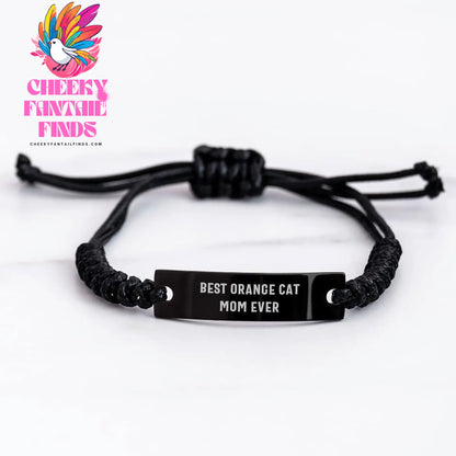 Best Orange Cat Mom Ever Gifts | Funny Orange Cat Gifts | Rope Bracelet with Engraved Quote | Father's Day Unique Gifts for Orange Cat Lovers - Image 3