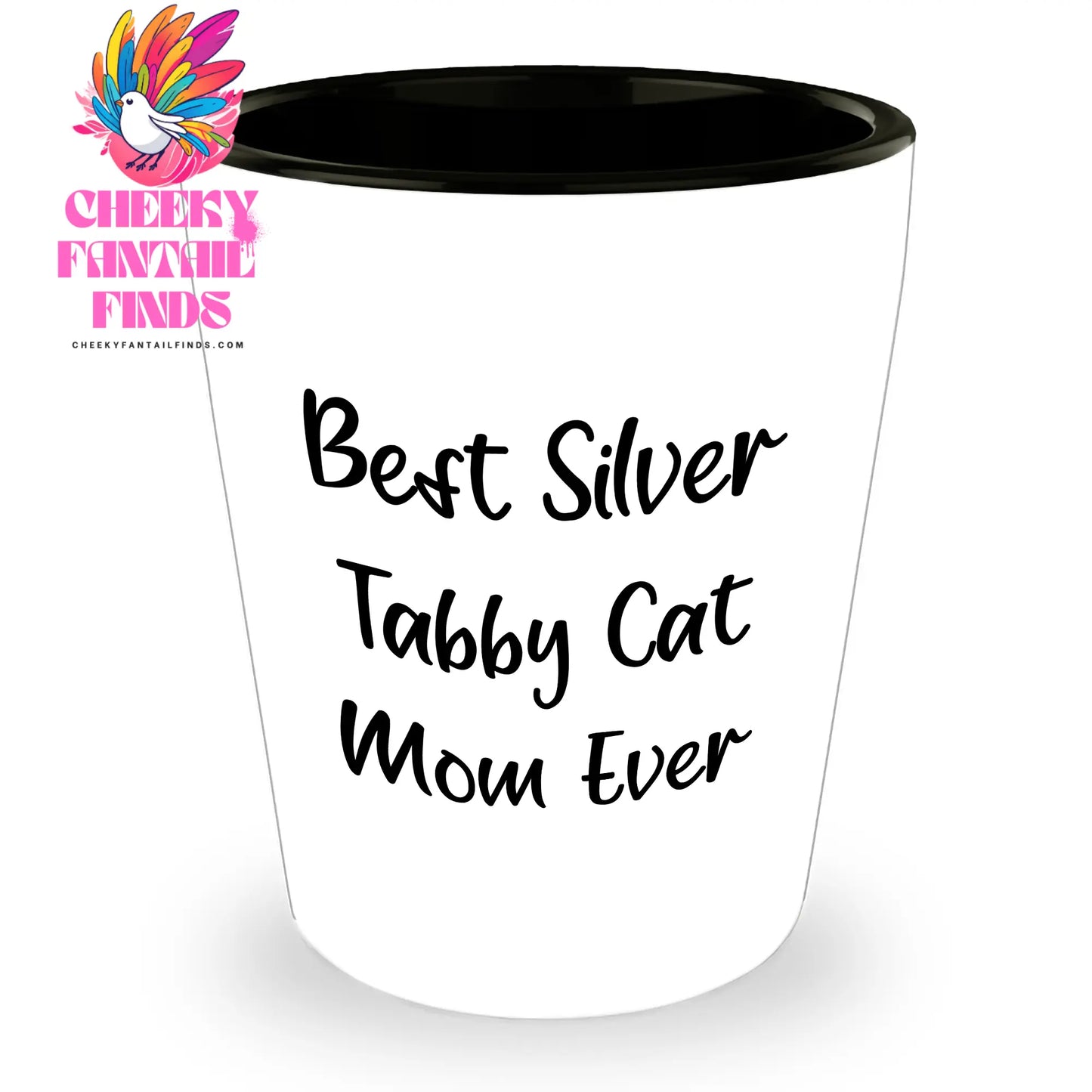Best Silver Tabby Cat Mom Ever Father's Day Unique Gifts - 1.5oz White Ceramic Shot Glass (Microwave and Dishwasher Safe) - Image 1