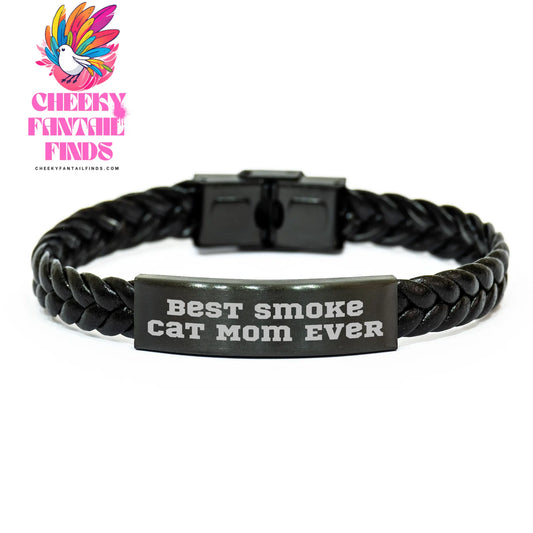 Best Smoke Cat Mom Ever Gifts for Women, Cute Smoke Cat Gifts for Smoke Cat Lovers, Gifts for Father's Day, Interlaced Leather Bracelet - Image 1