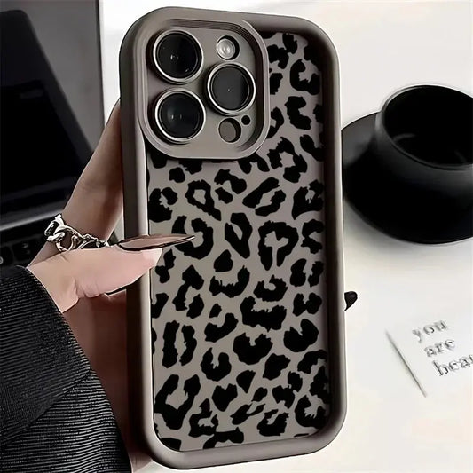Black Leopard Print Pattern Silicone Phone Case For iPhone 11 12 13 14 15 16 Pro Max X XS XR 7 8 Plus SE 2 Shockproof Soft Cover Cheeky Fantail Finds
