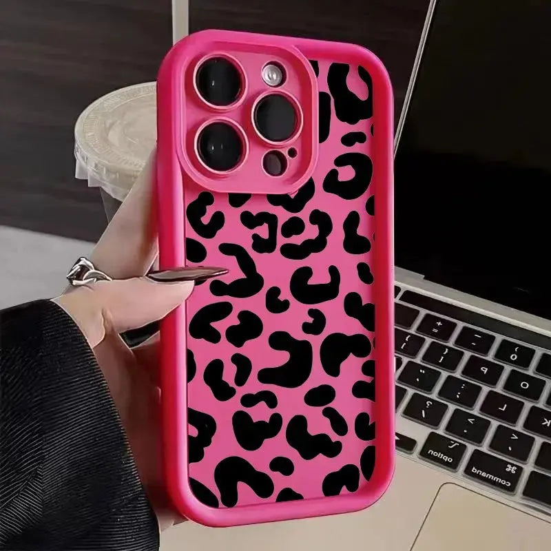 Black Leopard Print Pattern Silicone Phone Case For iPhone 11 12 13 14 15 16 Pro Max X XS XR 7 8 Plus SE 2 Shockproof Soft Cover Cheeky Fantail Finds
