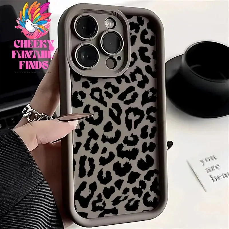 Black Leopard Print Pattern Silicone Phone Case For iPhone 11 12 13 14 15 16 Pro Max X XS XR 7 8 Plus SE 2 Shockproof Soft Cover Cheeky Fantail Finds