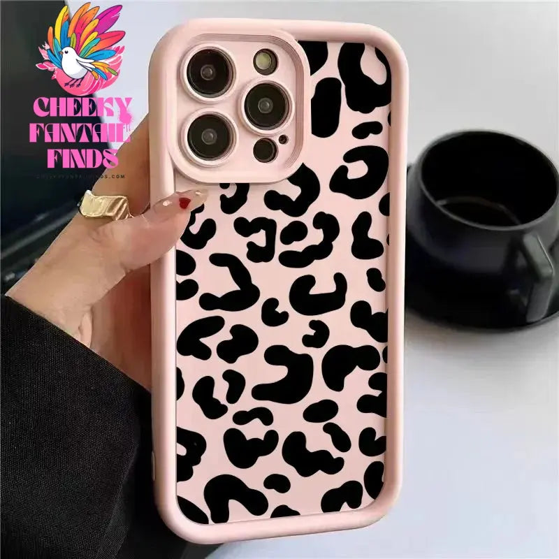 Black Leopard Print Pattern Silicone Phone Case For iPhone 11 12 13 14 15 16 Pro Max X XS XR 7 8 Plus SE 2 Shockproof Soft Cover Cheeky Fantail Finds