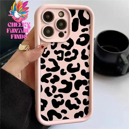 Black Leopard Print Pattern Silicone Phone Case For iPhone 11 12 13 14 15 16 Pro Max X XS XR 7 8 Plus SE 2 Shockproof Soft Cover Cheeky Fantail Finds