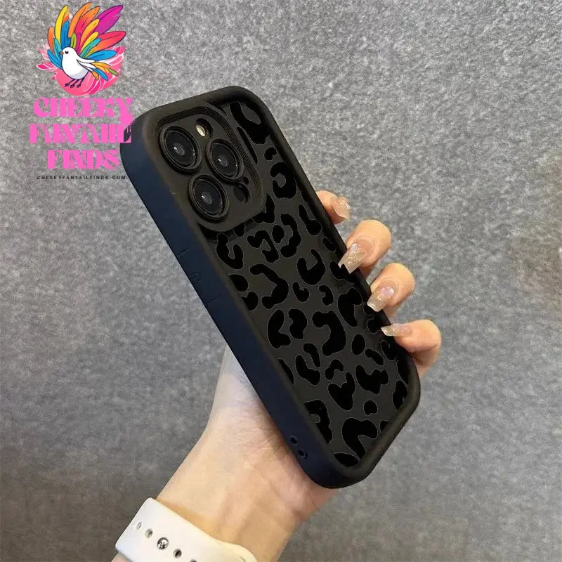 Black Leopard Print Pattern Silicone Phone Case For iPhone 11 12 13 14 15 16 Pro Max X XS XR 7 8 Plus SE 2 Shockproof Soft Cover Cheeky Fantail Finds