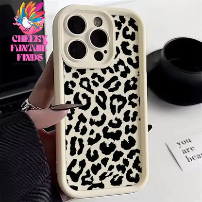 Black Leopard Print Pattern Silicone Phone Case For iPhone 11 12 13 14 15 16 Pro Max X XS XR 7 8 Plus SE 2 Shockproof Soft Cover Cheeky Fantail Finds