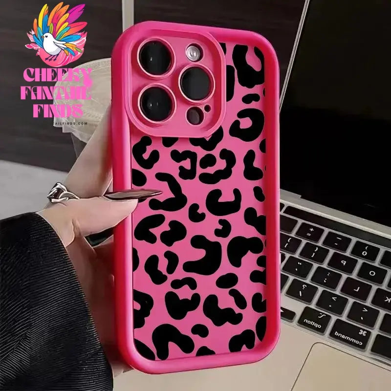 Black Leopard Print Pattern Silicone Phone Case For iPhone 11 12 13 14 15 16 Pro Max X XS XR 7 8 Plus SE 2 Shockproof Soft Cover Cheeky Fantail Finds