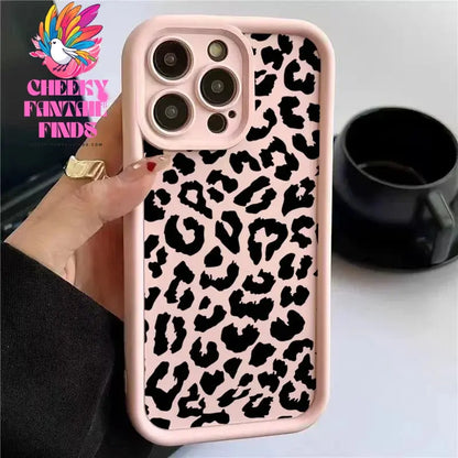 Black Leopard Print Pattern Silicone Phone Case For iPhone 11 12 13 14 15 16 Pro Max X XS XR 7 8 Plus SE 2 Shockproof Soft Cover Cheeky Fantail Finds