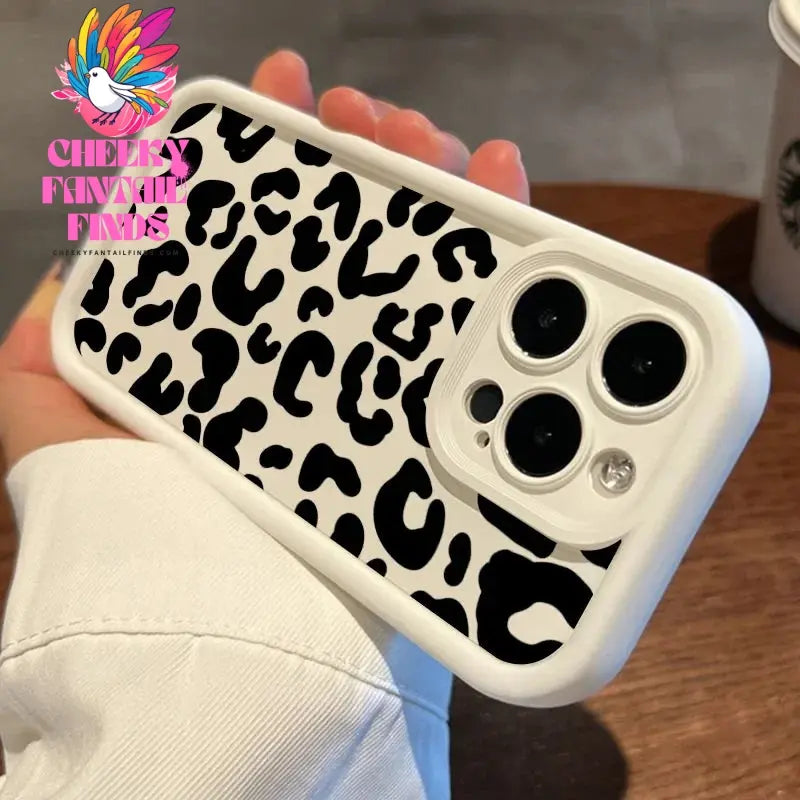 Black Leopard Print Pattern Silicone Phone Case For iPhone 11 12 13 14 15 16 Pro Max X XS XR 7 8 Plus SE 2 Shockproof Soft Cover Cheeky Fantail Finds