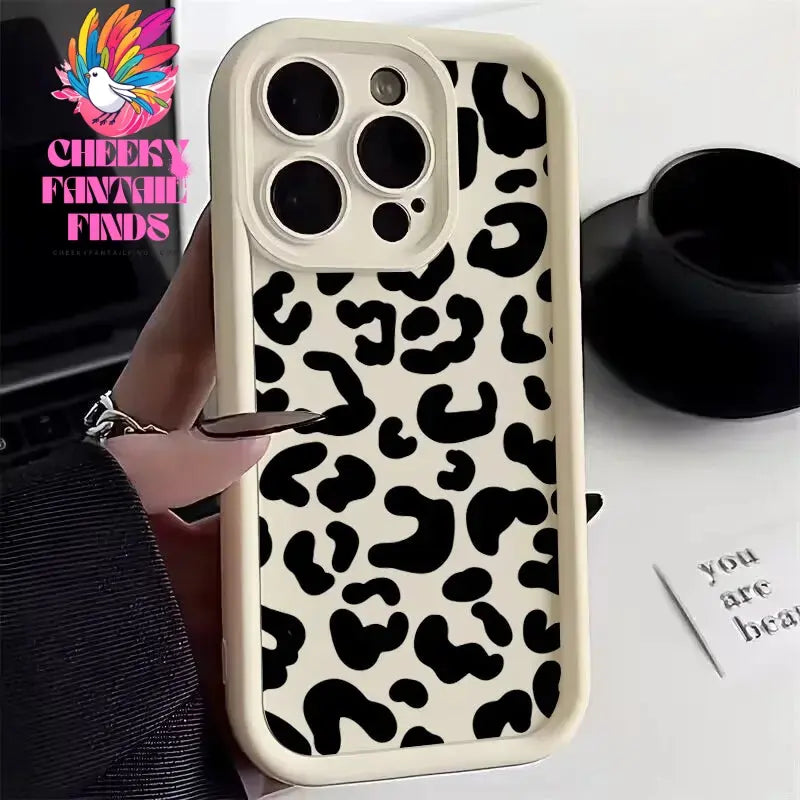 Black Leopard Print Pattern Silicone Phone Case For iPhone 11 12 13 14 15 16 Pro Max X XS XR 7 8 Plus SE 2 Shockproof Soft Cover Cheeky Fantail Finds