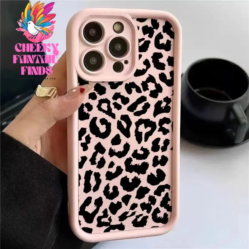 Black Leopard Print Pattern Silicone Phone Case For iPhone 11 12 13 14 15 16 Pro Max X XS XR 7 8 Plus SE 2 Shockproof Soft Cover Cheeky Fantail Finds