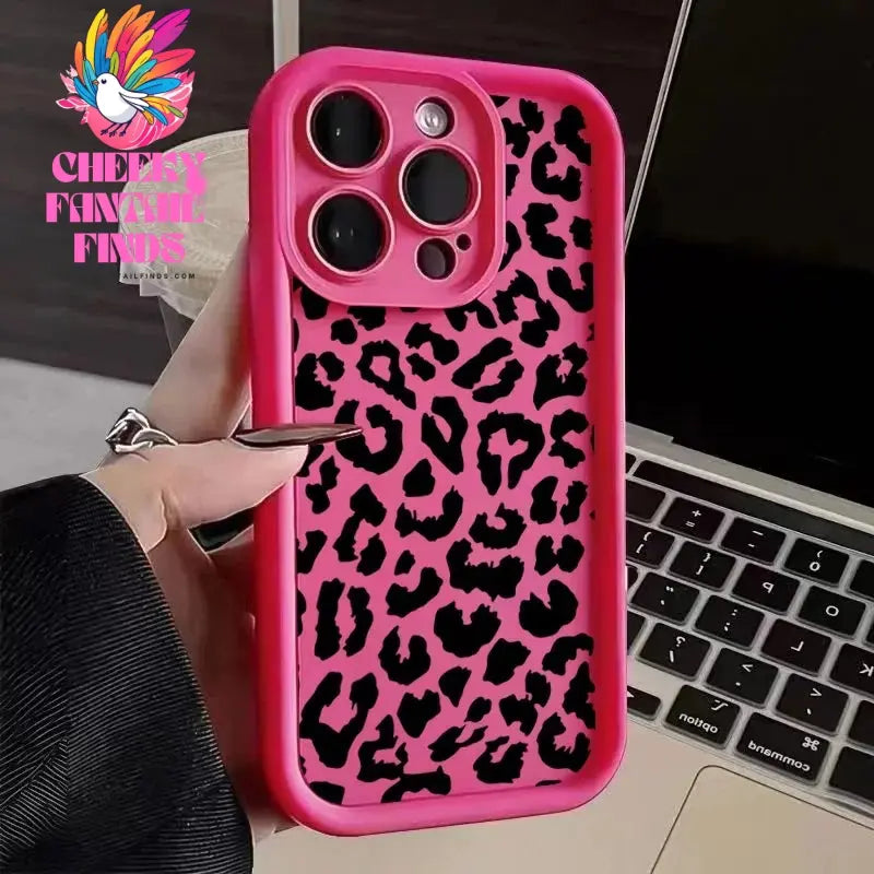 Black Leopard Print Pattern Silicone Phone Case For iPhone 11 12 13 14 15 16 Pro Max X XS XR 7 8 Plus SE 2 Shockproof Soft Cover Cheeky Fantail Finds