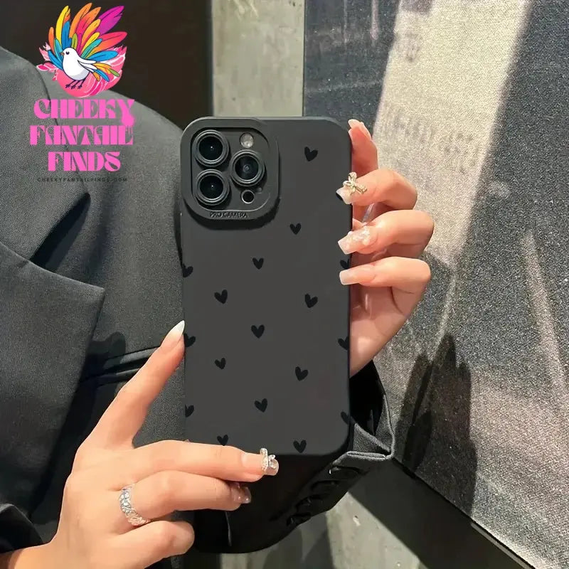Black Love Heart Phone Case For iPhone 16 14 15 13 12 11 Pro Max X XR XS 7 8 15 16 Plus SE 2020 Shockproof Silicone Soft Cover Cheeky Fantail Finds