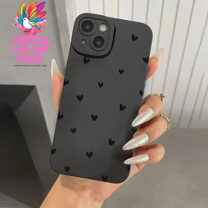 Black Love Heart Phone Case For iPhone 16 14 15 13 12 11 Pro Max X XR XS 7 8 15 16 Plus SE 2020 Shockproof Silicone Soft Cover Cheeky Fantail Finds