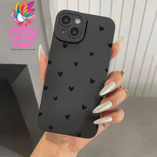 Black Love Heart Phone Case For iPhone 16 14 15 13 12 11 Pro Max X XR XS 7 8 15 16 Plus SE 2020 Shockproof Silicone Soft Cover Cheeky Fantail Finds