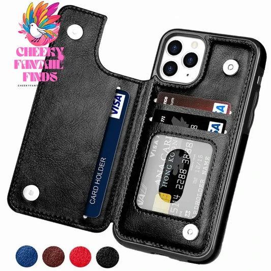 Business Wallet Case For iPhone 14 13 12 11 Pro Max 7 8 Plus Mini SE XR XS Max X Retro Flip Leather Card Holder Phone Cover Cheeky Fantail Finds