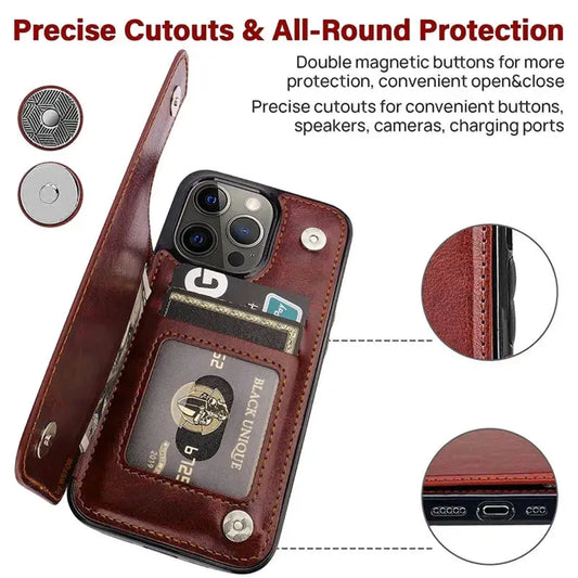 Business Wallet Case For iPhone 14 13 12 11 Pro Max 7 8 Plus Mini SE XR XS Max X Retro Flip Leather Card Holder Phone Cover Cheeky Fantail Finds