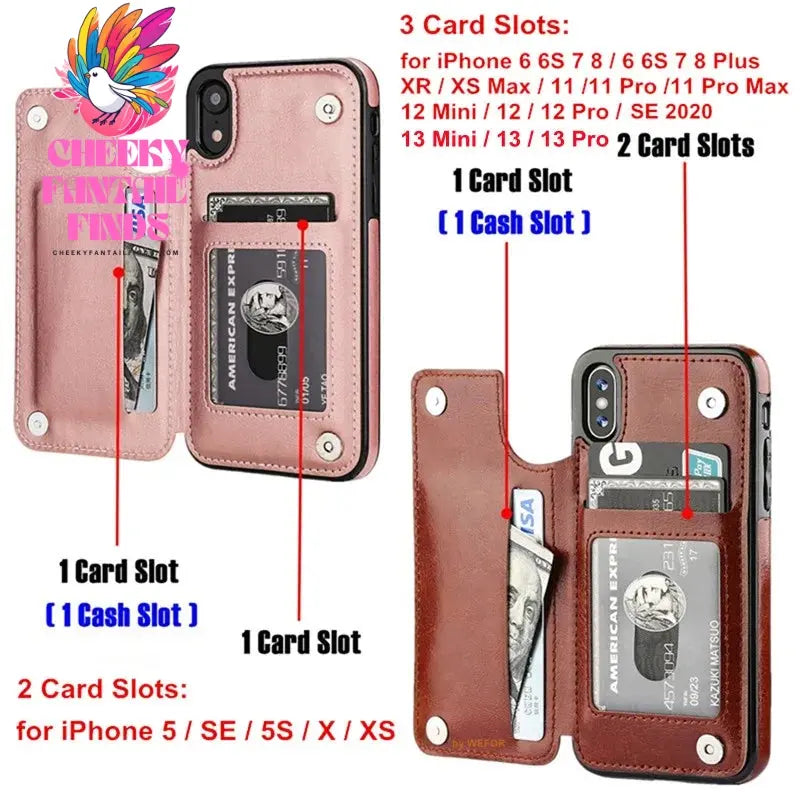 Business Wallet Case For iPhone 14 13 12 11 Pro Max 7 8 Plus Mini SE XR XS Max X Retro Flip Leather Card Holder Phone Cover Cheeky Fantail Finds