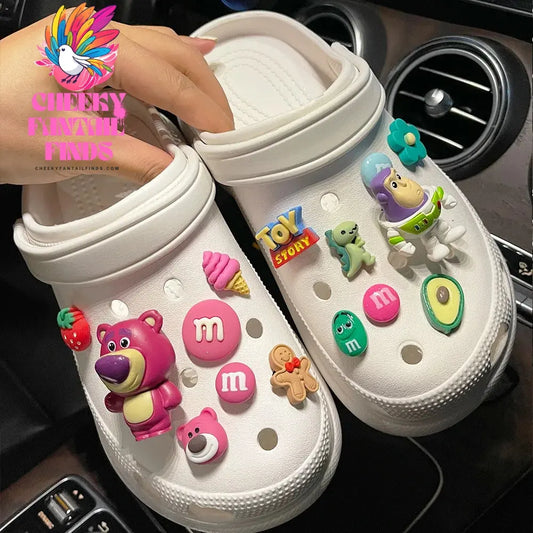 Buzz Lightyear Toy Three Eyed Monster Strawberry Bear Classic Cartoon Shoe Jewelry DIY Decorative Shoes Charm Set Shoe Buckles Cheeky Fantail Finds
