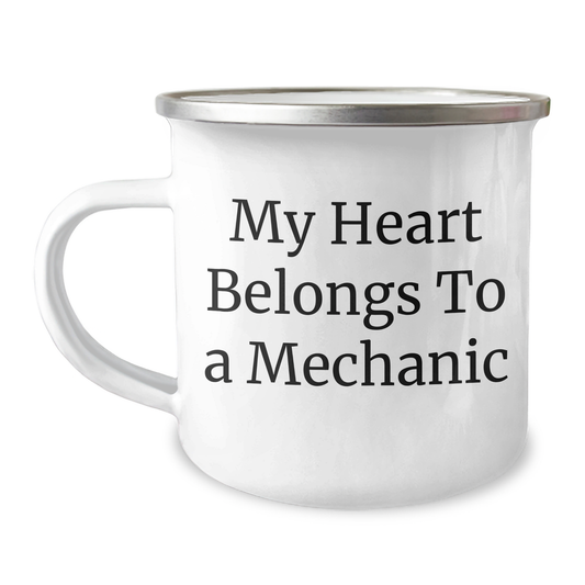 Funny Mechanic Gifts: Heart Belongs to Gifts from Men for Mechanic Friends, Unique Camping Mug for Graduation - Image 1