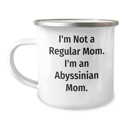Abyssinian Cat Mom Gifts from Friends for Graduation Unique Gifts, Funny Camping Mug for Women, I'm Not A Regular Mom. I'm An Abyssinian Mom. - 12 oz Stainless Steel with Enamel Finish - Image 1
