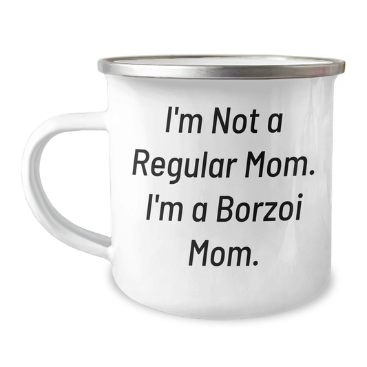 Borzoi Dog Mom Funny Camping Mug, Gifts from Family to Borzoi Dog Enthusiasts, I'm Not A Regular Mom. I'm A Borzoi Mom., Father's Day Unique Gifts for Men - Image 1
