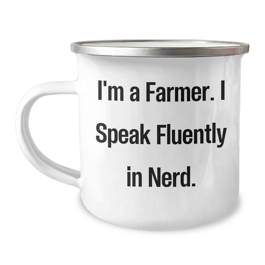 Farmer Gifts from Friends and Family - Funny Quote Camping Mug, Perfect for Father's Day, Unique and Humorous, 12 oz Stainless Steel with Enamel Finish - Image 1