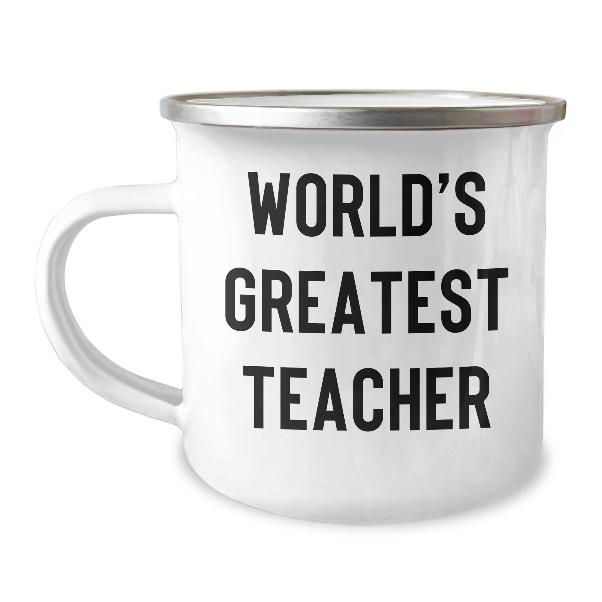 Greatest Teacher Ever Funny Camping Mug Gifts from Men for Teacher on Father's Day, 'World's Greatest Teacher' Quote, 12 oz Stainless Steel with Enamel Finish - Image 1