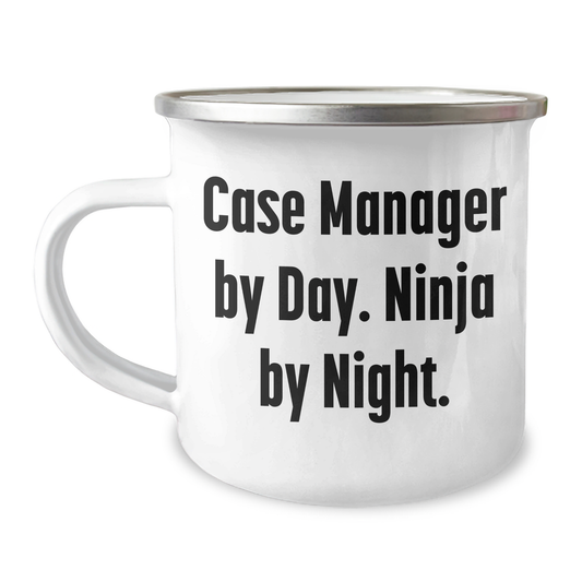 Case Manager Ninja Mug, Funny Father's Day Unique Gifts from Friends to Case Manager, 12 oz Stainless Steel with Enamel Finish, 'Case Manager By Day. Ninja By Night.' Quote - Image 1