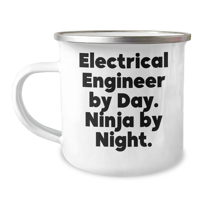 Electrical Engineer Gifts - Funny Camping Mug for Dad, Gifts from Men - Electrical Engineer By Day. Ninja By Night., 12 oz Stainless Steel Mug - Image 1