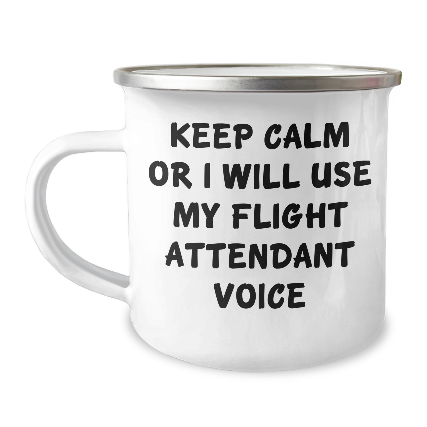 Flight Attendant Funny Gifts for Men, Camping Mug with 'Keep Calm Or I Will Use My Flight Attendant Voice' Quote, Father's Day Unique Gifts from Family, Funny Flight Attendant Mugs for Dad - Image 1