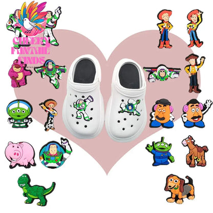 CCF 1-20Pcs Cartoon Buzz Lightyear Shoes Buckle Cute Cartoon Diy Shoes Decoration Shoes Charm Accessories Summer Sandals Clog Cheeky Fantail Finds