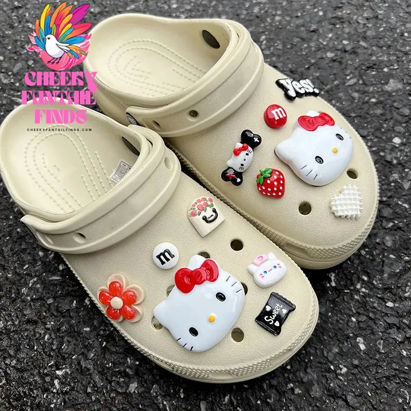 CCF 1 Set Lovely Hello Kitty Shoes Accessories Women Girls Sandals Garden Shoe Buckle Decorations Fit Charm DIY Birthday Gift Cheeky Fantail Finds
